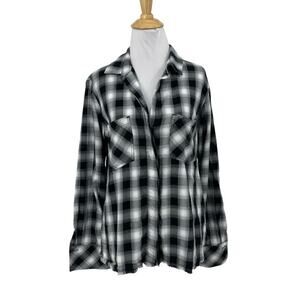 Bella Dahl Shirt Womens S Small Plaid Frayed Hem Split Back High Low Tunic Top
